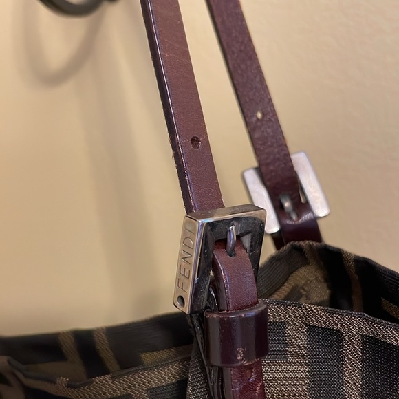 Authenticated FENDI vintage Zucca  canvas large shoulder tote w/leather straps. - Picture 8 of 15